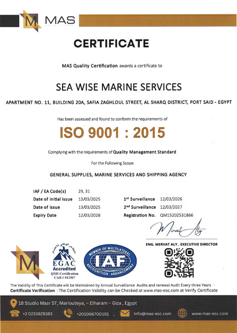 Sea Wise Marine Services Certificate 1