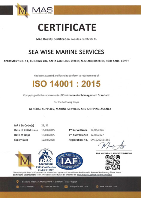 Sea Wise Marine Services Certificate 2